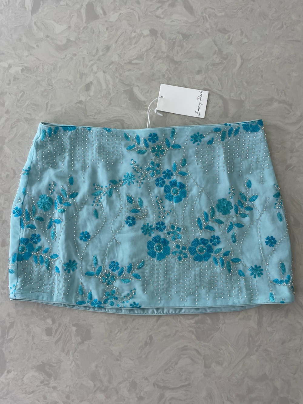 emory park Light Blue Beaded Floral mini Skirt